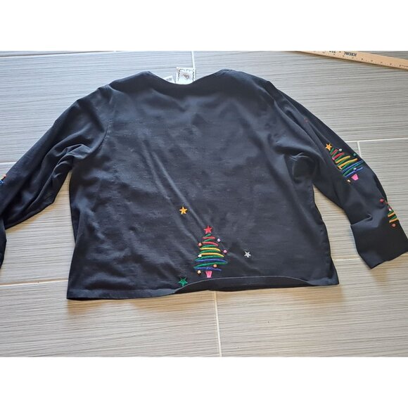 Michael Simon Christmas 1XL Womens Cardigan Sweater Button Black Embroidered - Picture 9 of 9